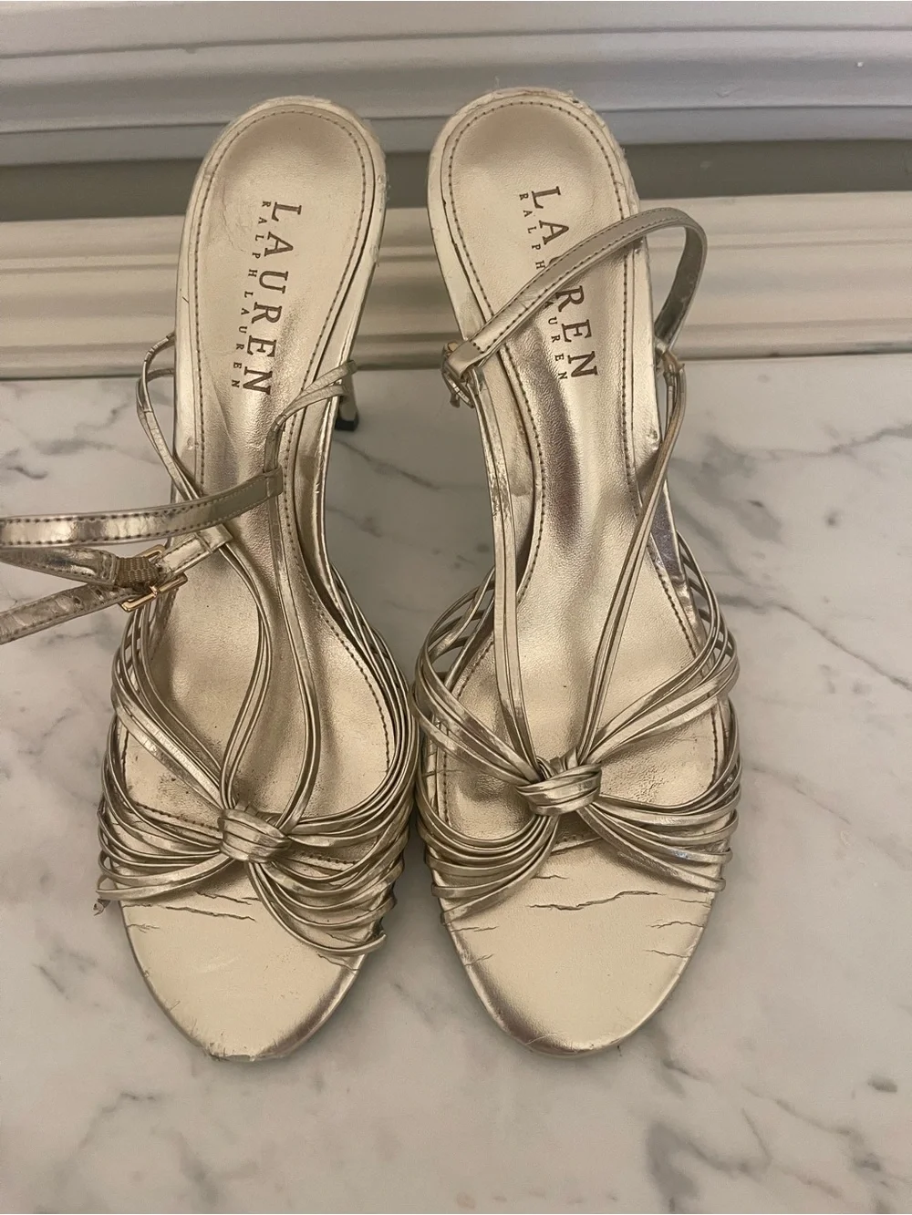 Lauren Ralph Lauren Metallic Gold Knotted Strappy Slingback Heels